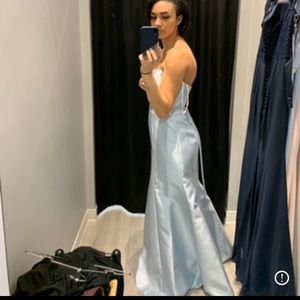 Beautiful Evening Gown. Light Blue, Rhinestone belt. A Line dress.